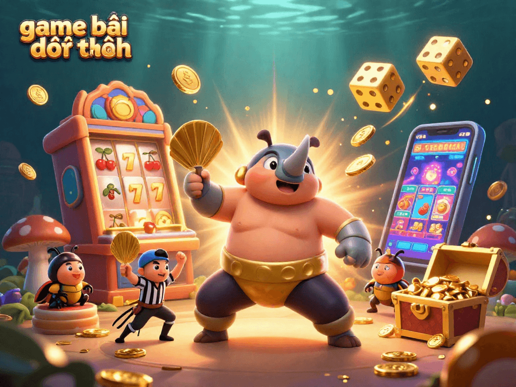 Experience game bài đổi thưởng excitement with a vibrant 3D illustration of a beetle sumo champion.
