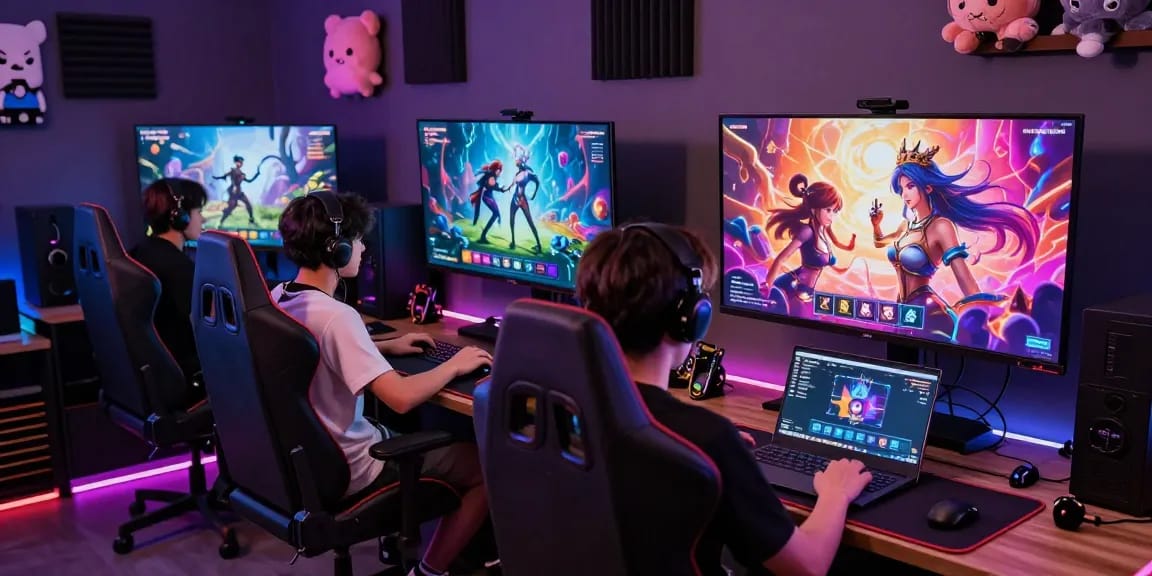 Engaging scene of players enjoying game porn in a vibrant online adult gaming environment filled with colorful graphics and immersive gaming setups.