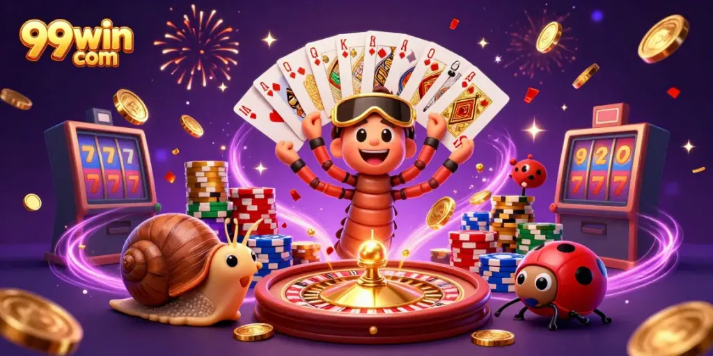Experience vibrant gaming action with 99win com featuring dynamic characters and lively casino elements.