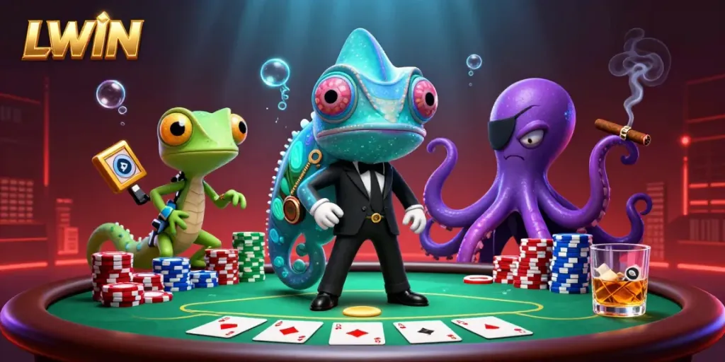 Engage in thrilling LLWIN gaming with a cunning chameleon, tech-savvy gecko, and insightful octopus.