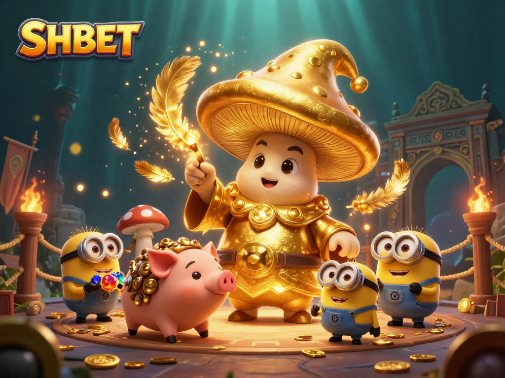 Experience thrilling gaming opportunities at SHBET with an enchanting 3D wizard and treasure-filled scene.