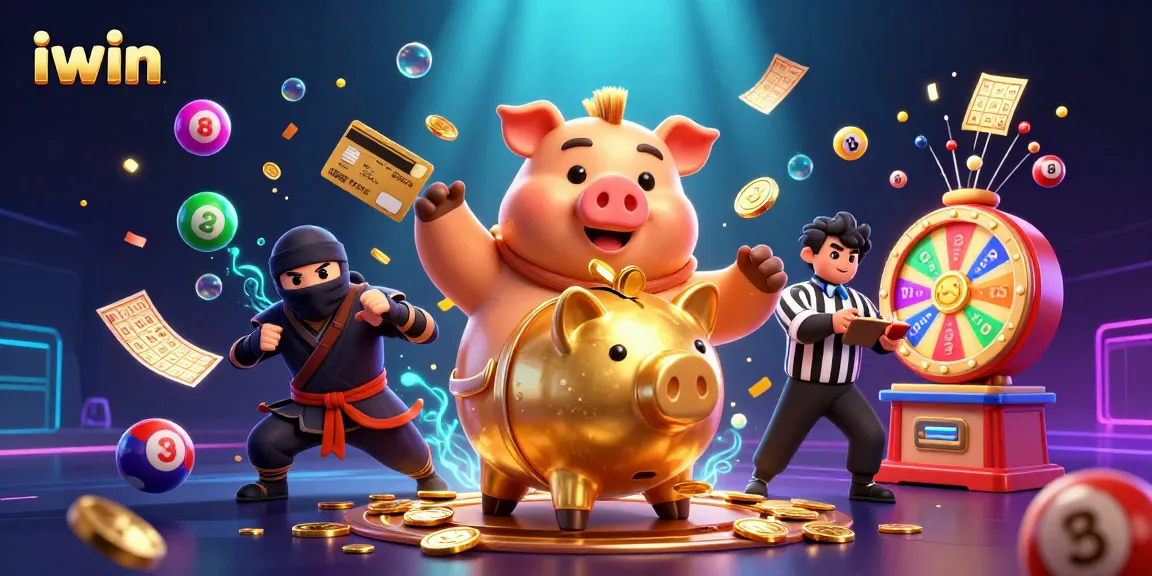 iwin engages players with a dynamic scene showcasing a sumo wrestler and ninja amidst lottery excitement.