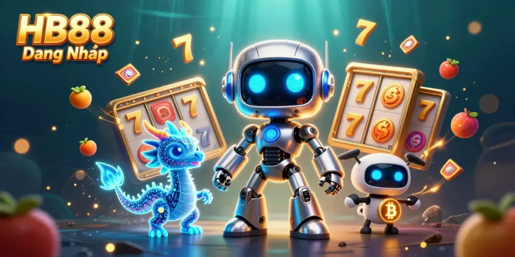 Experience HB88 Đăng Nhập with engaging slot games and vibrant characters in a dynamic illustration.