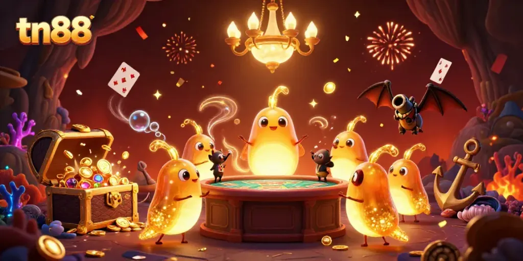 Engage with the vibrant tn88 casino experience filled with bioluminescent glowworms and lively gaming elements.