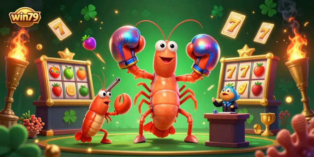Experience thrilling wins at win79 with vibrant underwater creatures celebrating in this casino scene.