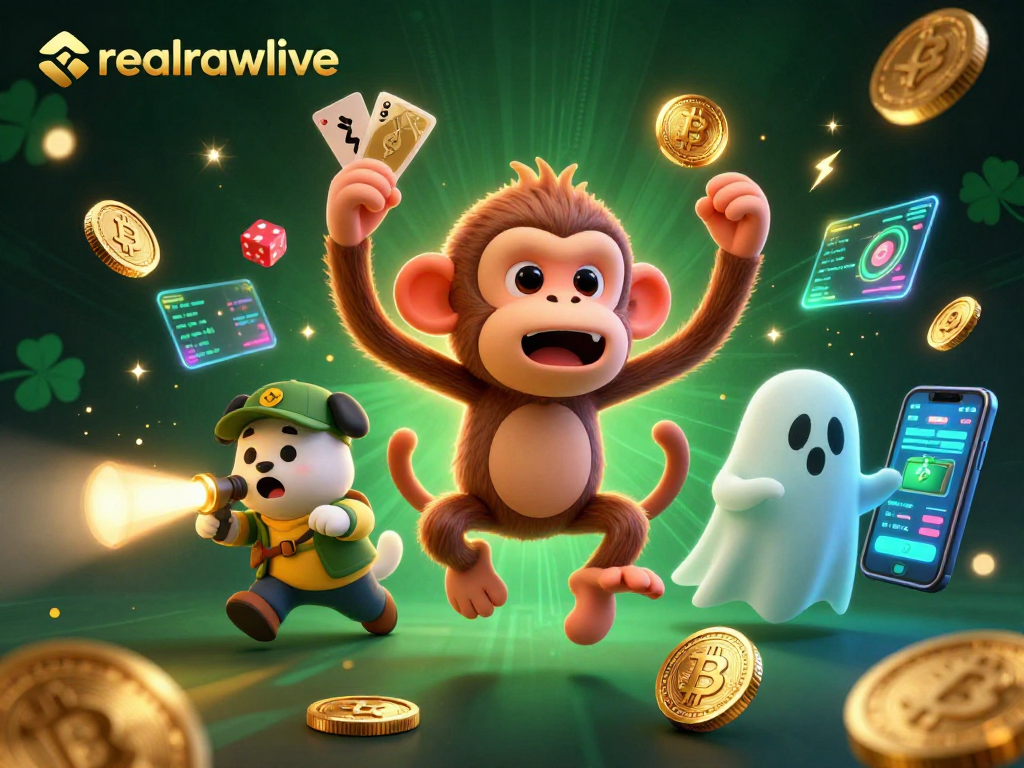 Experience realrawlive in a thrilling haunted casino scene with crypto elements and playful characters.