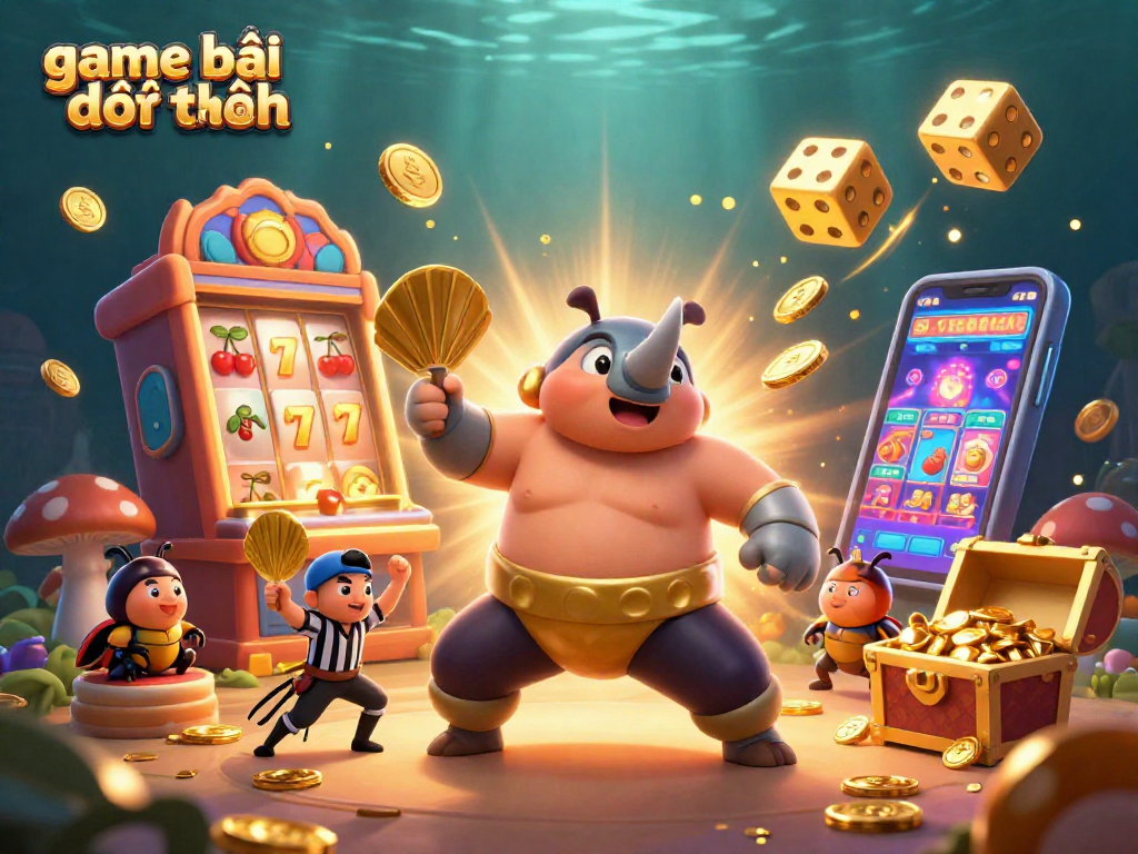 Experience game bài đổi thưởng excitement with a vibrant 3D illustration of a beetle sumo champion.
