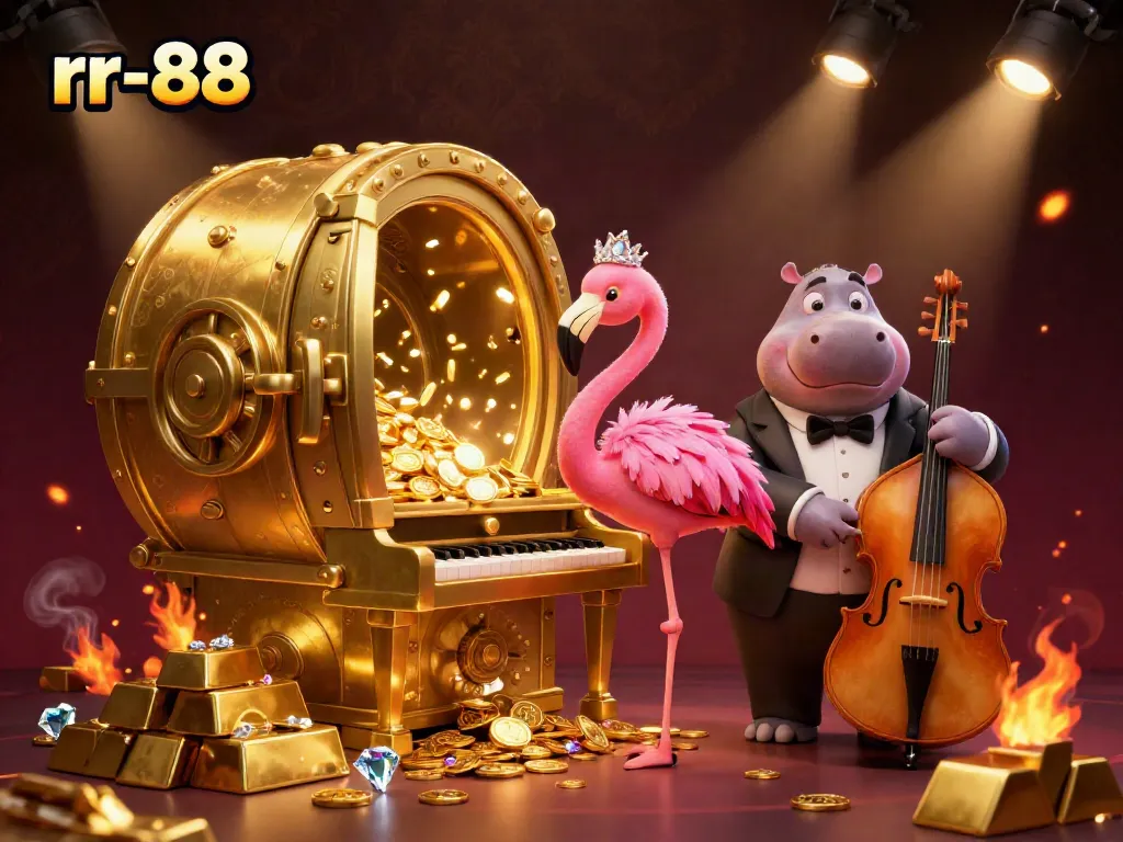 Engage in captivating gaming at rr-88 with a vibrant casino scene featuring enchanting performers and treasure.