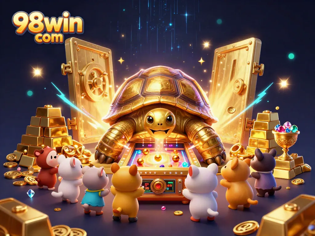 Experience thrilling gaming at 98win com with golden treasures and exciting characters in a vibrant casino scene.