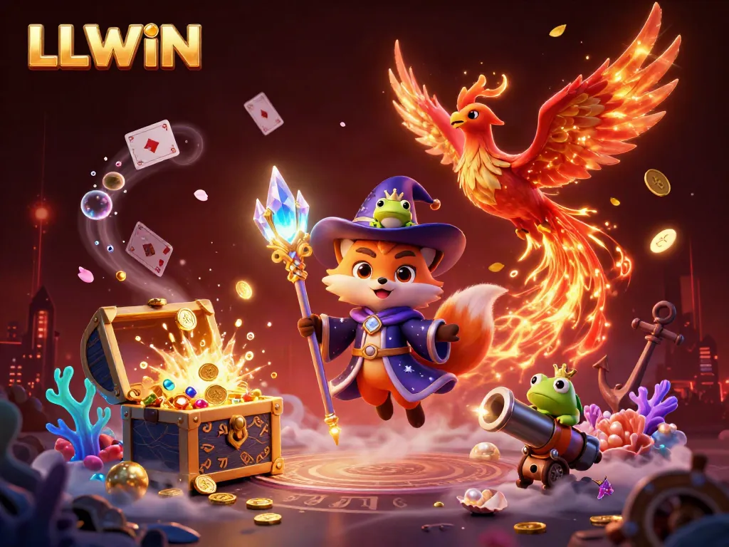 Engage in thrilling adventures at LLWIN with a mystical cartoon wizard and vibrant casino elements.