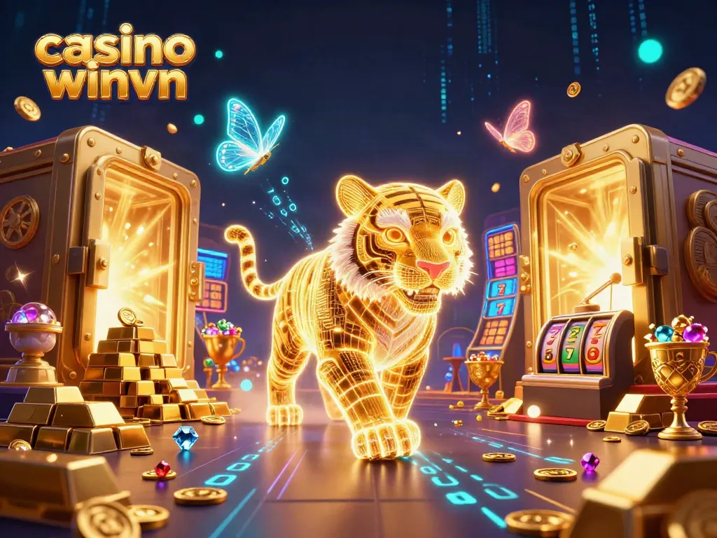 Experience thrilling gameplay at casino winvn featuring a neon tiger in a vibrant casino.