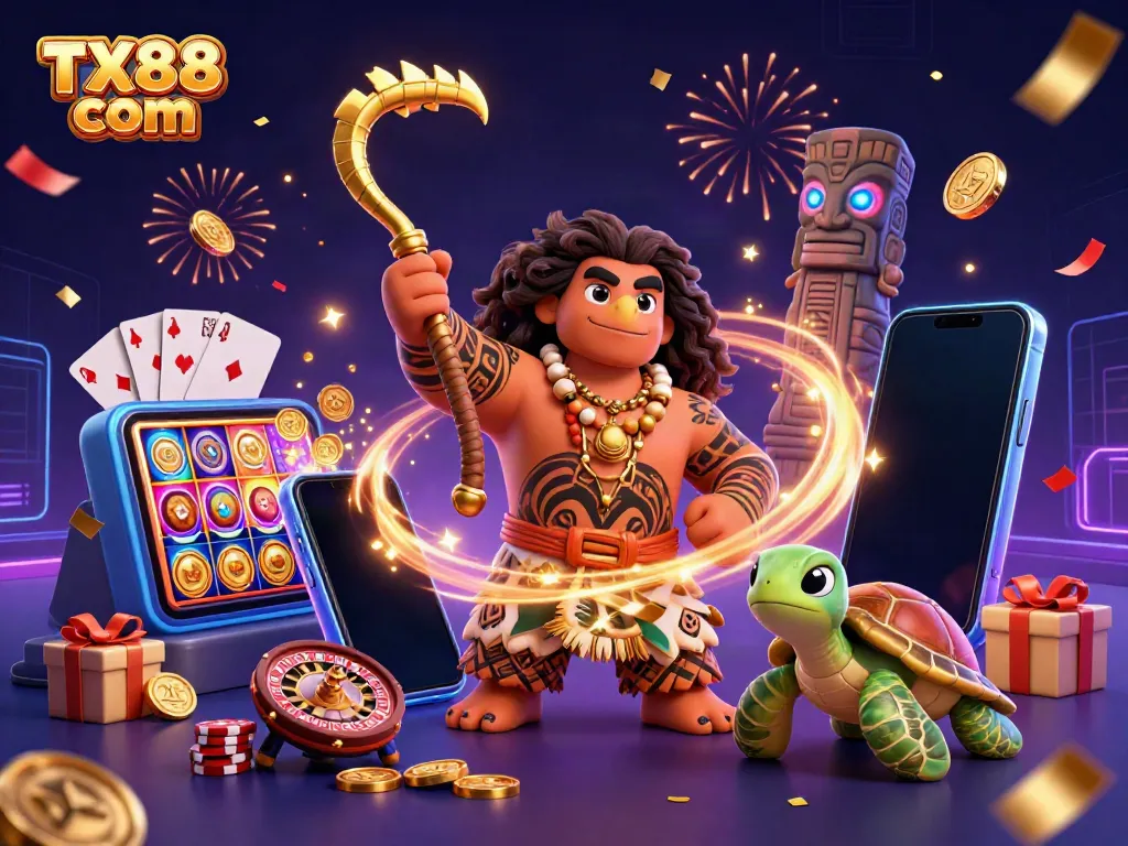 Experience the thrill of gaming at TX88 com with dynamic characters and vibrant casino elements.