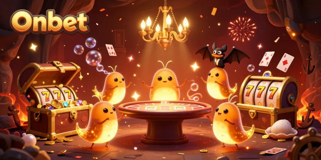 Engage with thrilling Onbet gaming in a vibrant cave casino decorated by glowworms and treasure.