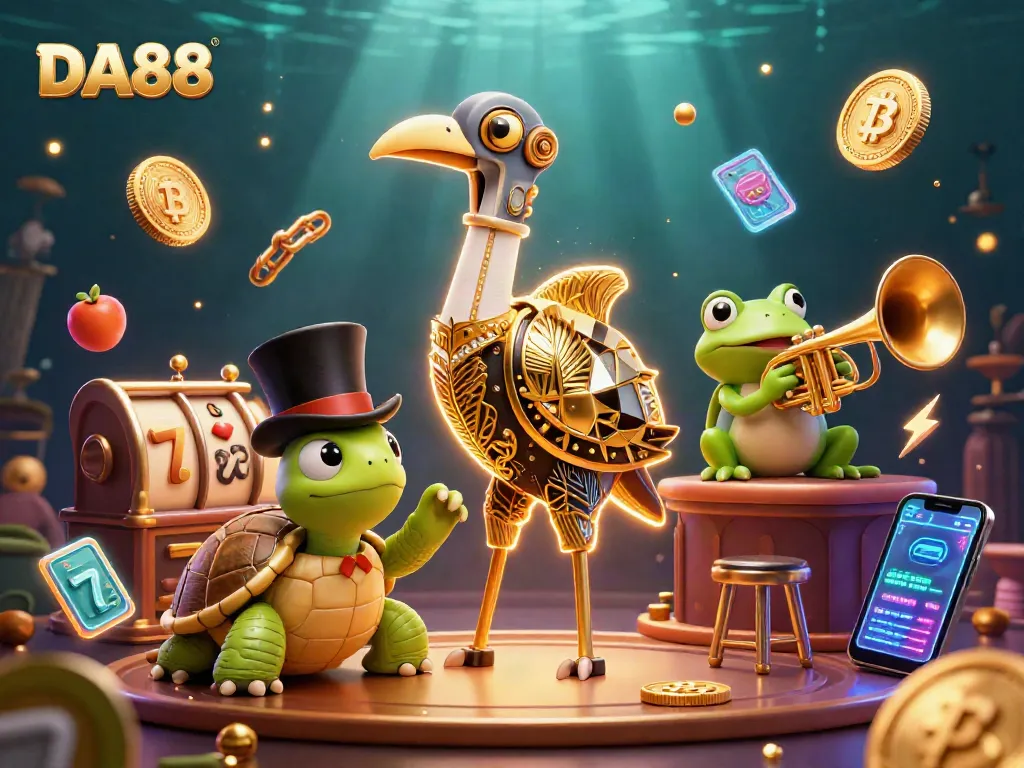 Bet big with DA88 as whimsical characters celebrate at a vibrant casino scene.