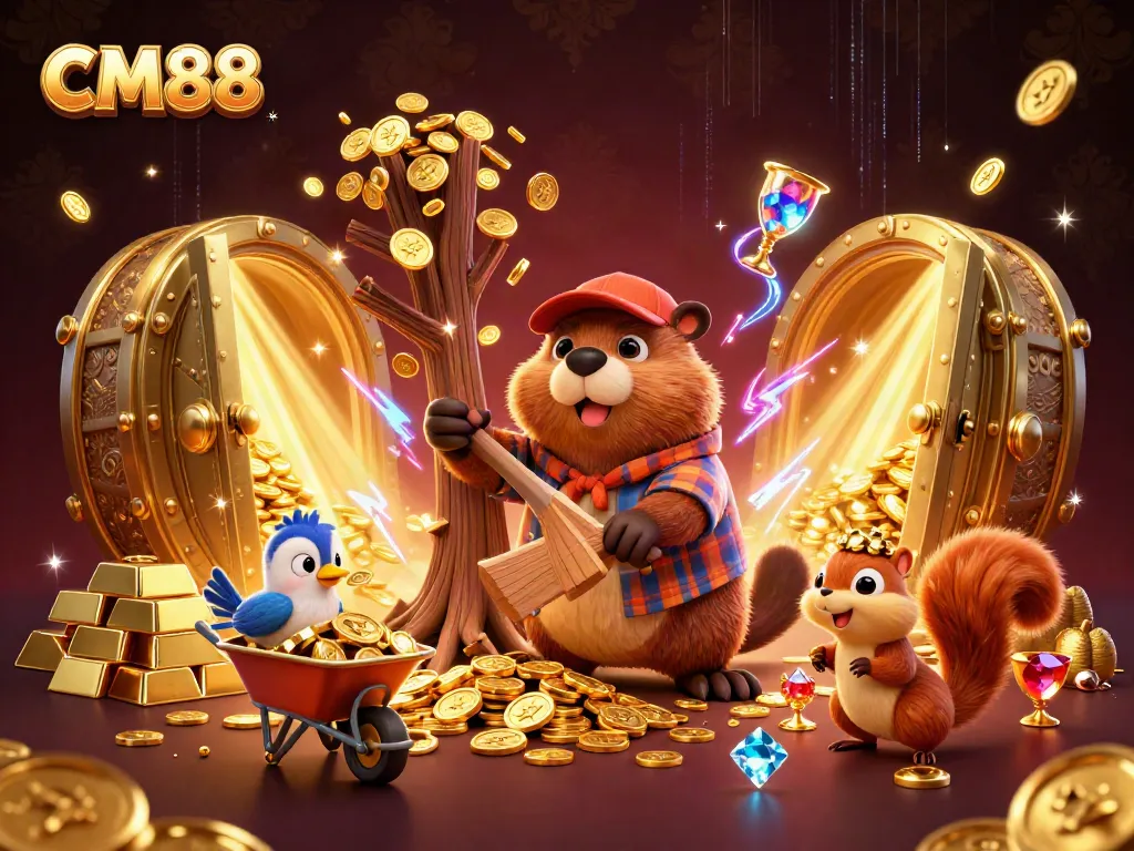 CM88 players collecting golden coins in a vibrant 3D casino illustration.