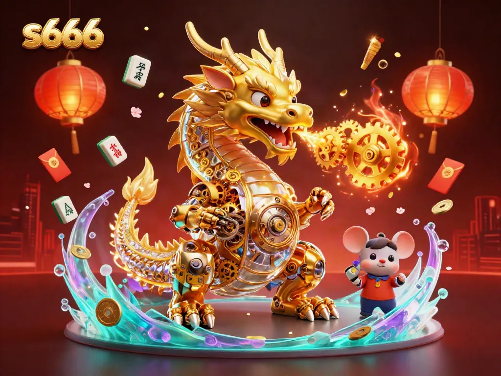 Engage with the stunning s666 casino scene featuring a biomechanical dragon and gaming elements.