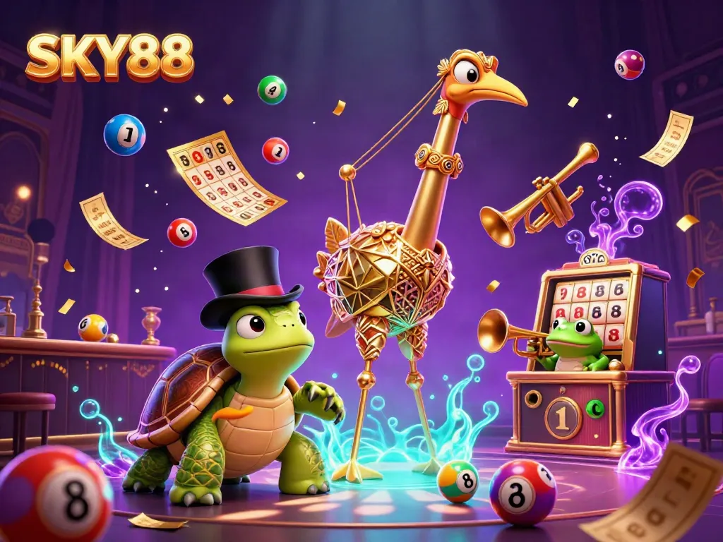 Experience thrilling betting action with SKY88, vibrant 3D cartoon characters, and lively game elements.