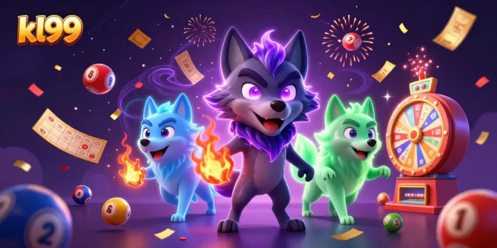 Experience thrilling adventures with kl99 through this vibrant 3D illustration filled with lottery elements and excitement.