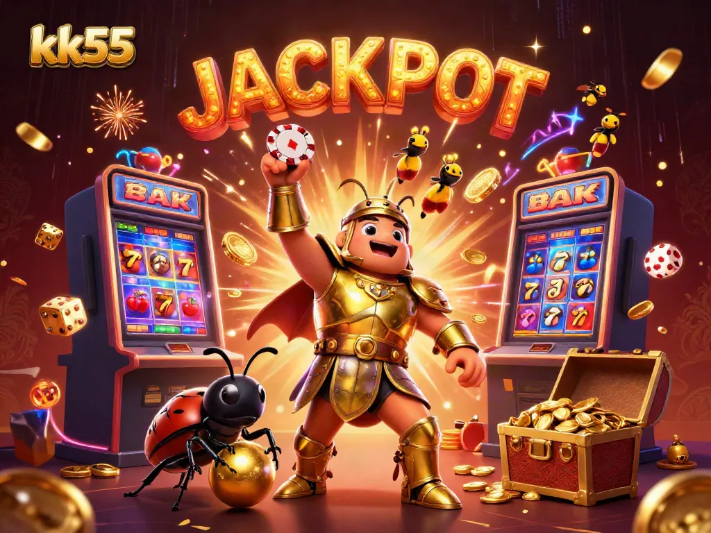 Experience exciting jackpot wins at kk55 with vibrant 3D characters and casino gameplay elements.