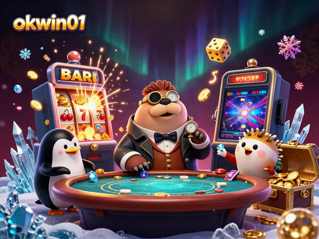 Experience okwin01's thrilling underwater casino atmosphere with lively characters and dynamic gaming elements.