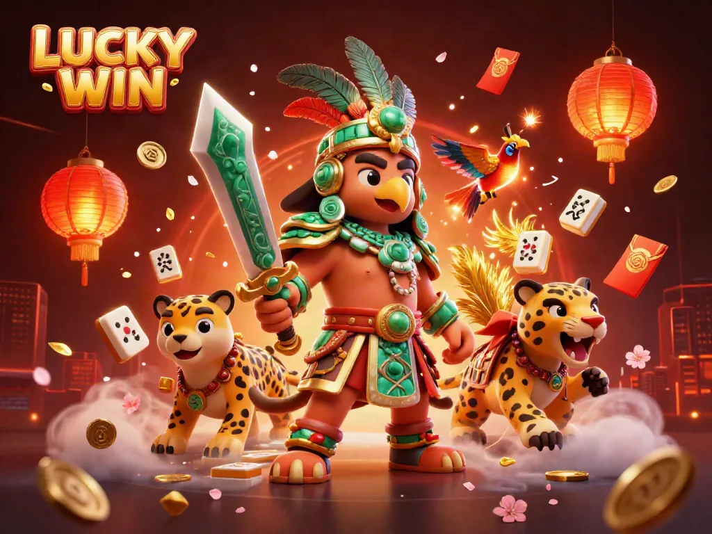 Experience thrilling moments at LUCKY WIN with vibrant, dynamic casino-themed 3D art.