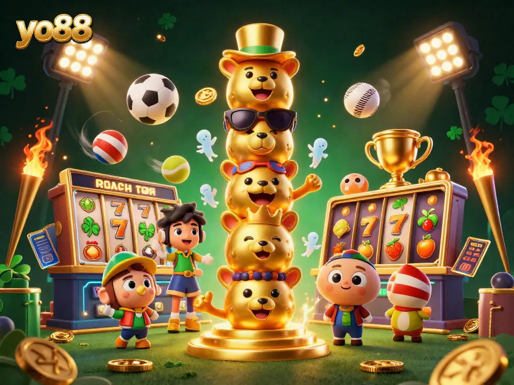 Experience thrilling gameplay at yo88 with vibrant casino-themed illustration featuring slots and dynamic sports elements.