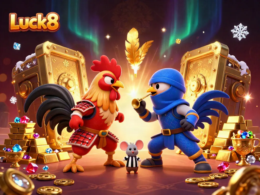 Experience thrilling battles at Luck8 with 3D fighting roosters and dazzling casino treasures.