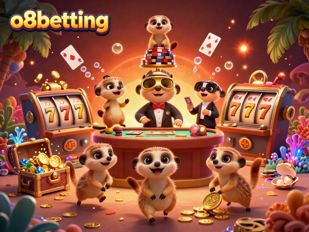 Experience exhilarating gaming at o8betting with meerkats managing a vibrant casino.